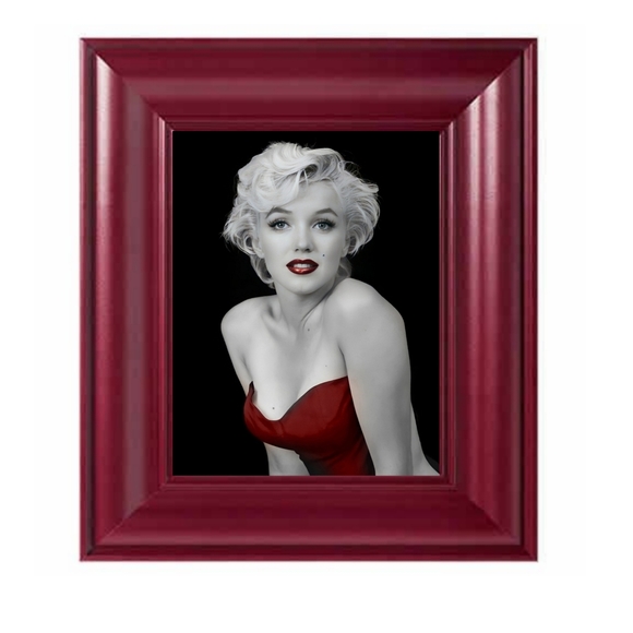 Marilyn Monroe Red Gloss Lips Color Handpainted Matching Red Frame 10x12 - Picture 1 of 3